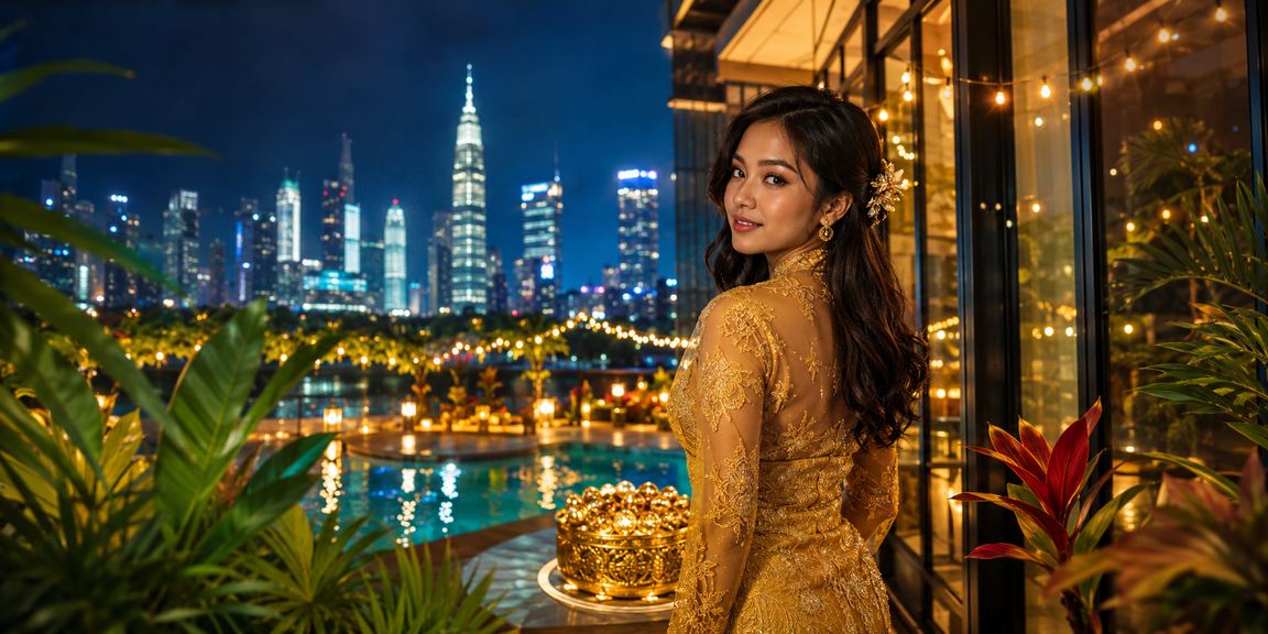 A female user in kebaya at Kuala Lumpur enjoying the 5980 online casino experience